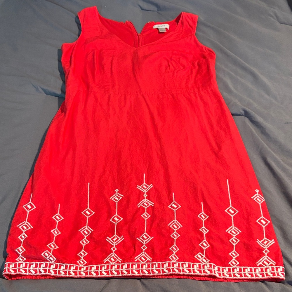 LOFT Red Mini Dress with White Accents